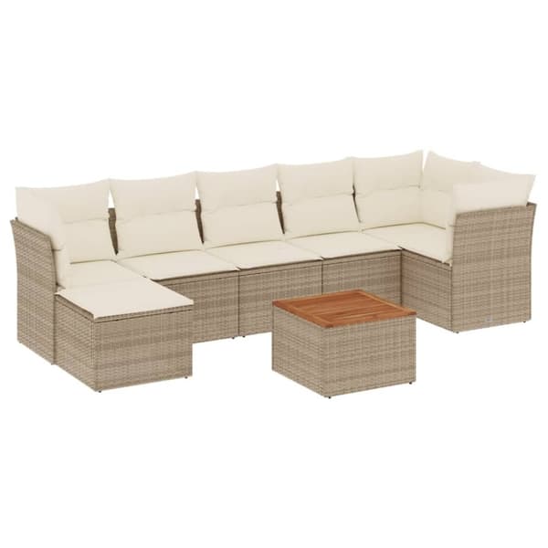 vidaXL sofasæt til haven 8 dele med hynder polyrattan beige