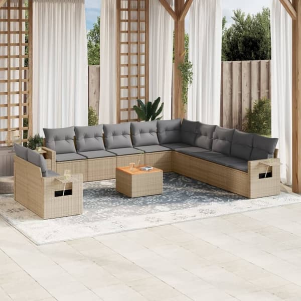 vidaXL havesofasæt 12 dele med hynder polyrattan beige