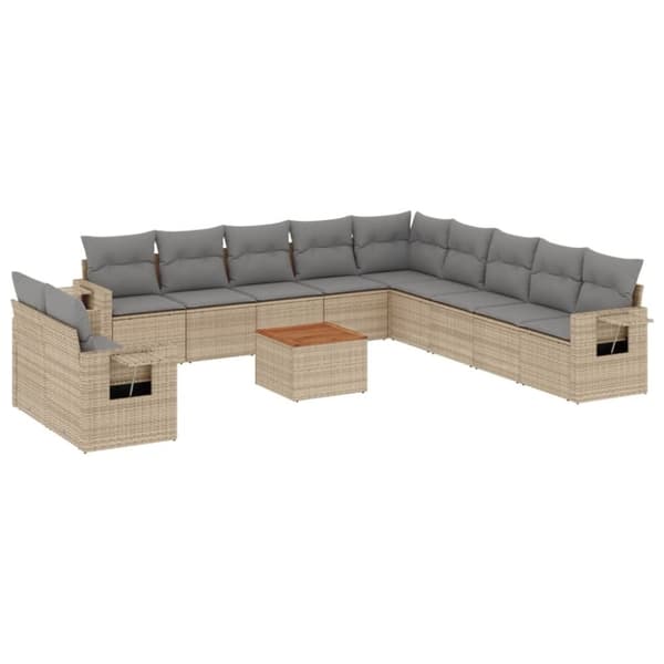 vidaXL havesofasæt 12 dele med hynder polyrattan beige