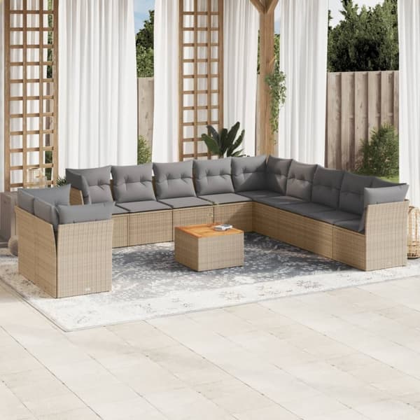 vidaXL havesofasæt 12 dele med hynder polyrattan beige