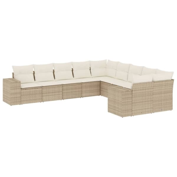 vidaXL sofasæt til haven 10 dele med hynder polyrattan beige