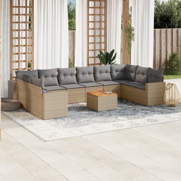 vidaXL havesofasæt 11 dele med hynder polyrattan beige