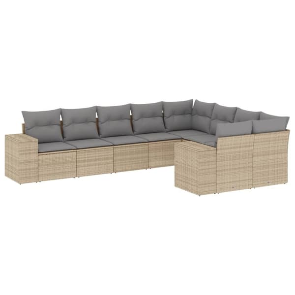 vidaXL Soffgrupp för trädgården med dynor 9 delar beige konstrotting