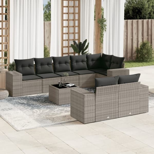 vidaXL sofasæt til haven 9 dele med hynder polyrattan grå
