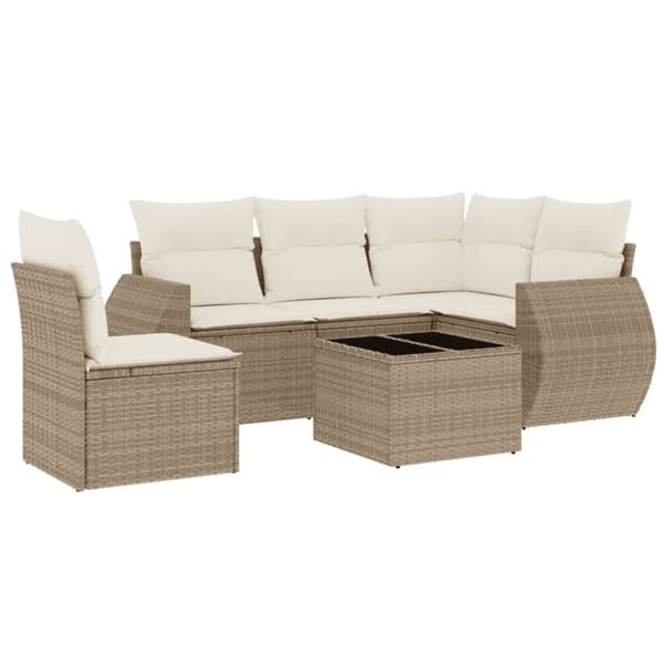 vidaXL sofasæt til haven 6 dele med hynder polyrattan beige