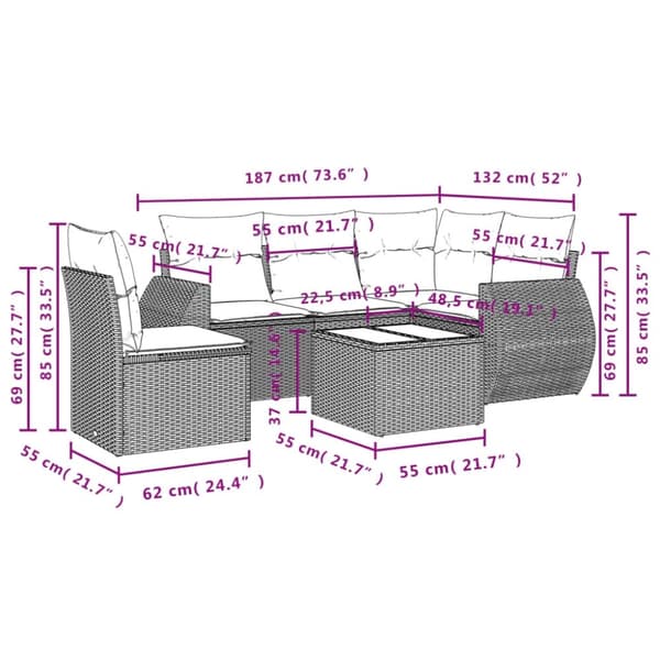 vidaXL sofasæt til haven 6 dele med hynder polyrattan beige