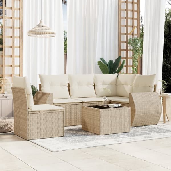 vidaXL sofasæt til haven 6 dele med hynder polyrattan beige