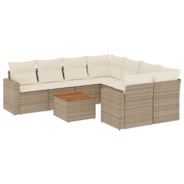 vidaXL sofasæt til haven 9 dele med hynder polyrattan beige