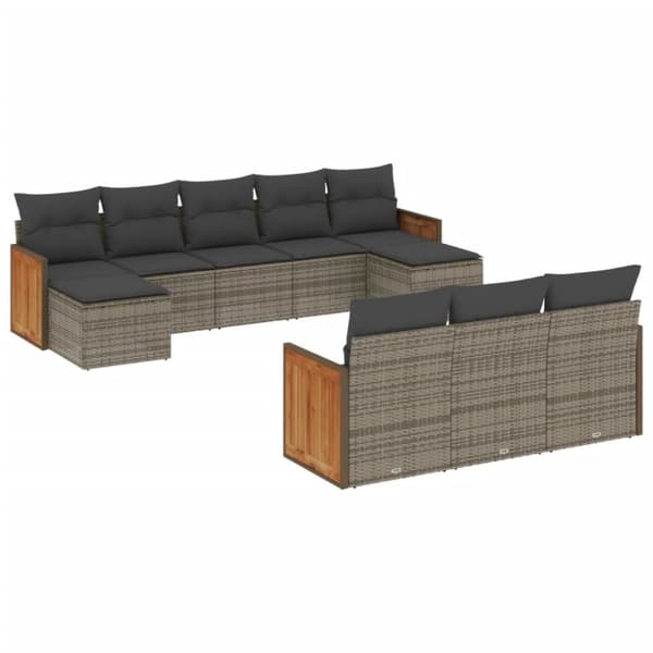 vidaXL sofasæt til haven 10 dele med hynder polyrattan grå