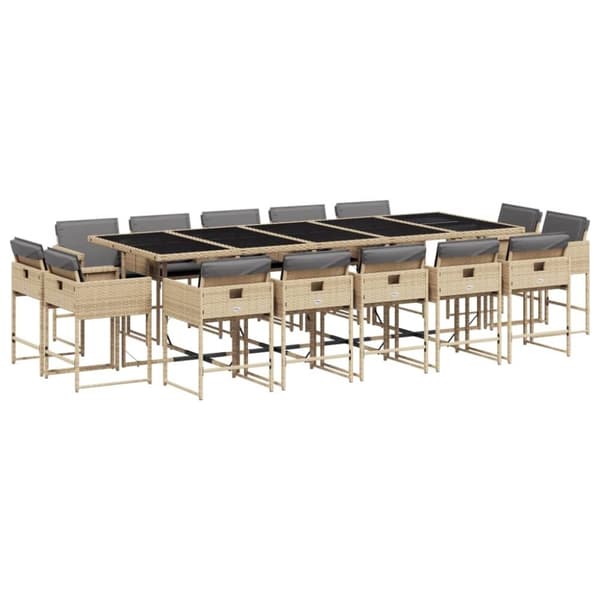 vidaXL spisebordssæt til haven 15 dele med hynder polyrattan beige