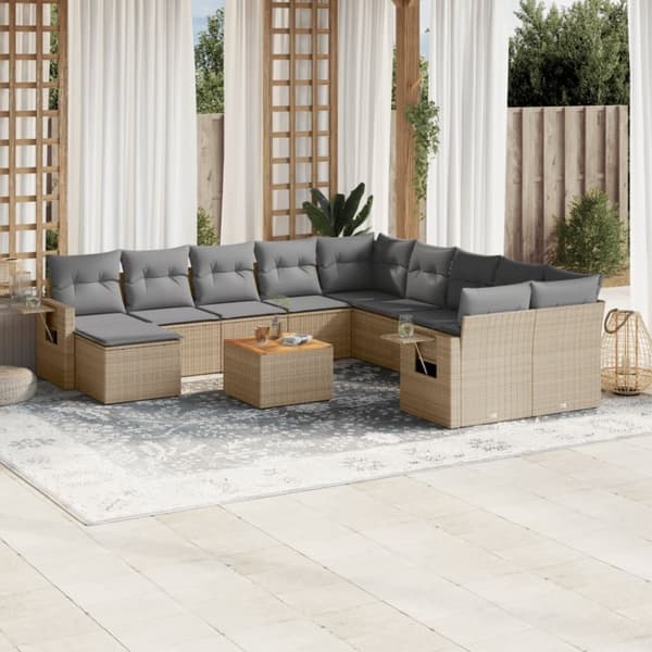 vidaXL sofasæt til haven 14 dele med hynder polyrattan beige