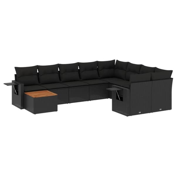 vidaXL sofasæt til haven 10 dele med hynder polyrattan sort