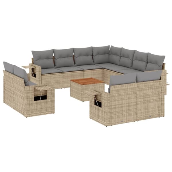vidaXL havesofasæt 12 dele med hynder polyrattan beige