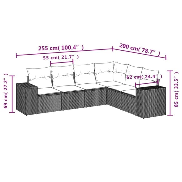 vidaXL sofasæt til haven 6 dele med hynder polyrattan beige