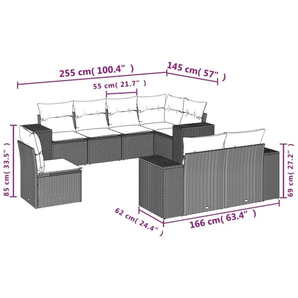 vidaXL sofasæt til haven 8 dele med hynder polyrattan beige