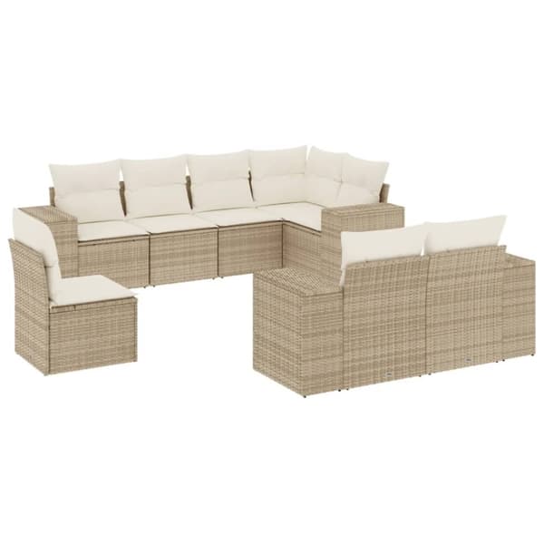vidaXL sofasæt til haven 8 dele med hynder polyrattan beige