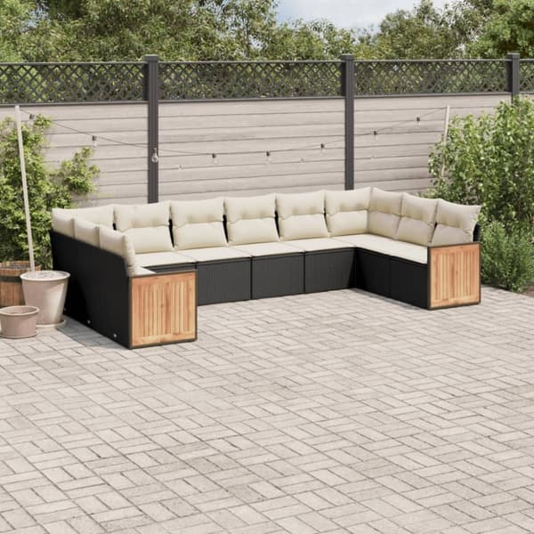 vidaXL sofasæt til haven 10 dele med hynder polyrattan sort