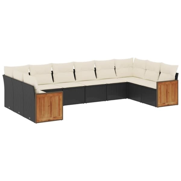 vidaXL sofasæt til haven 10 dele med hynder polyrattan sort