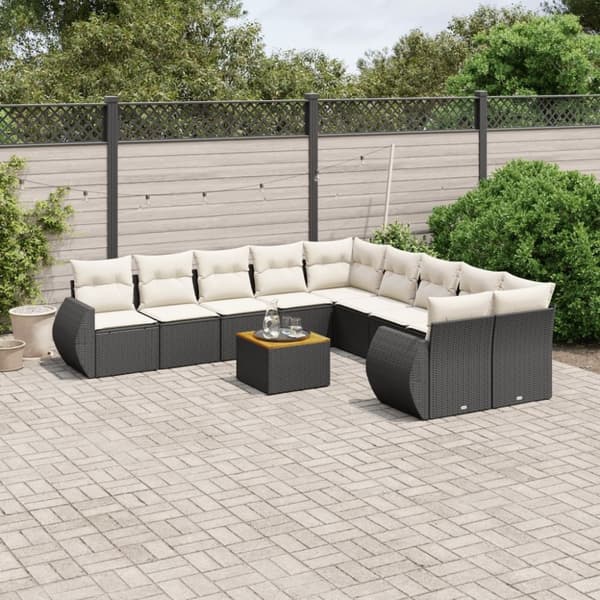 vidaXL sofasæt til haven 11 dele med hynder polyrattan sort