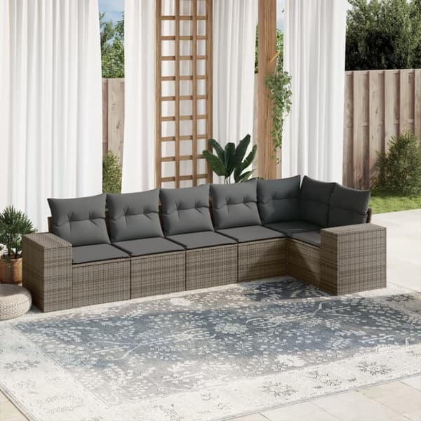 vidaXL sofasæt til haven 6 dele med hynder polyrattan grå