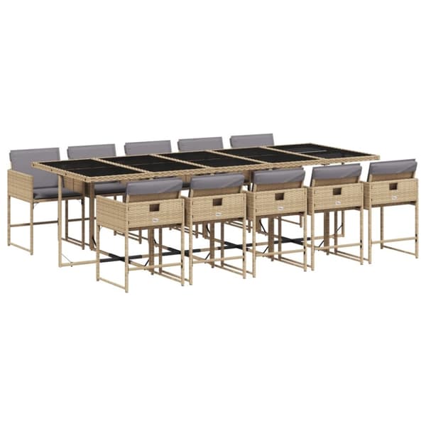 vidaXL spisebordssæt til haven 11 dele med hynder polyrattan beige
