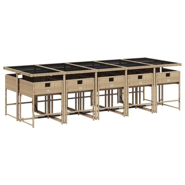 vidaXL spisebordssæt til haven 11 dele med hynder polyrattan beige
