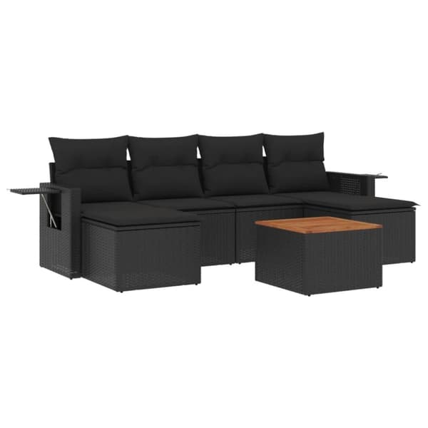 vidaXL sofasæt til haven 7 dele med hynder polyrattan sort