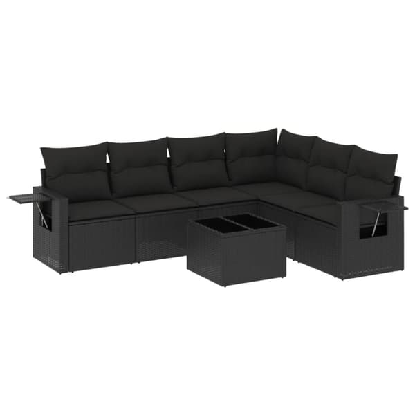 vidaXL sofasæt til haven 7 dele med hynder polyrattan sort