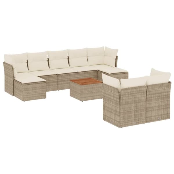 vidaXL sofasæt til haven 10 dele med hynder polyrattan beige