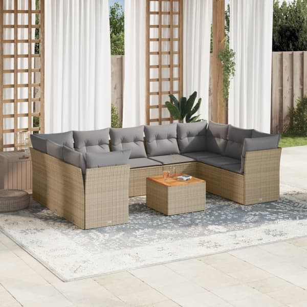 vidaXL havesofasæt 10 dele med hynder polyrattan beige