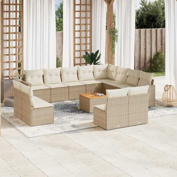 vidaXL sofasæt til haven 13 dele med hynder polyrattan beige