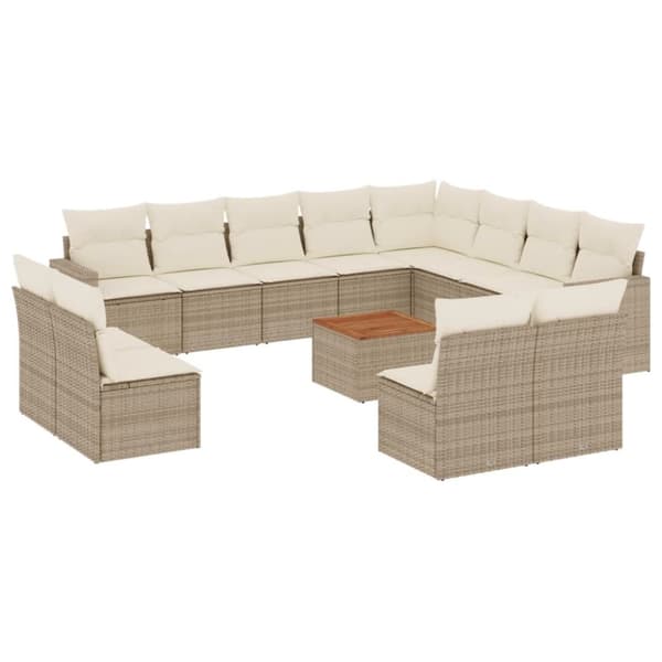 vidaXL sofasæt til haven 13 dele med hynder polyrattan beige