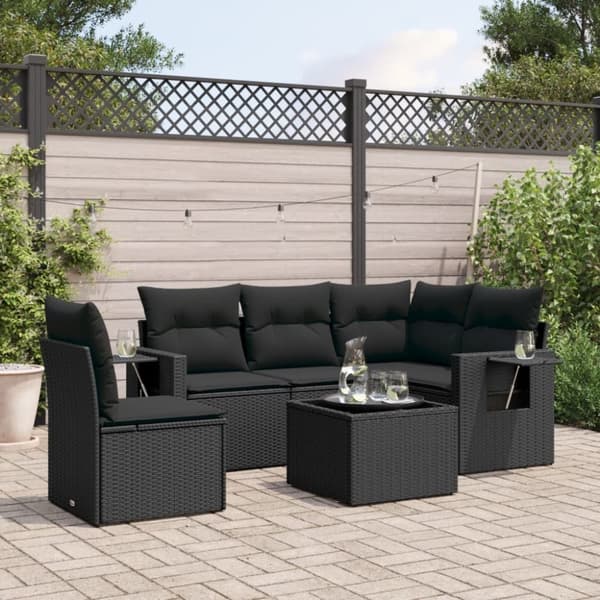 vidaXL sofasæt til haven 6 dele med hynder polyrattan sort