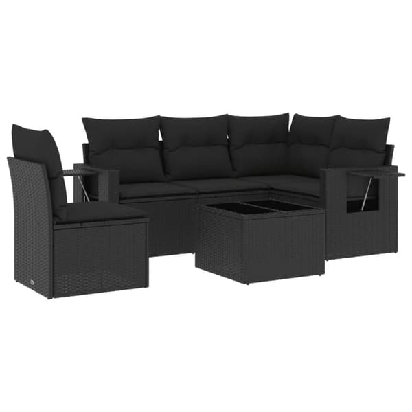 vidaXL sofasæt til haven 6 dele med hynder polyrattan sort