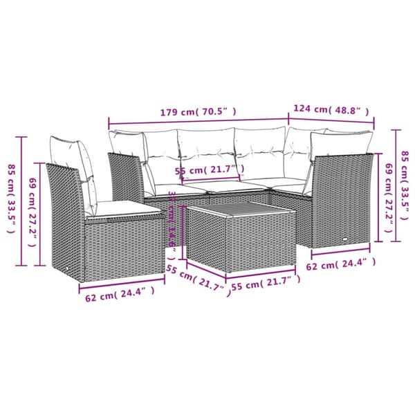 vidaXL havesofasæt 6 dele med hynder polyrattan beige