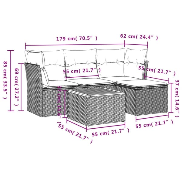 vidaXL havesofasæt 5 dele med hynder polyrattan beige