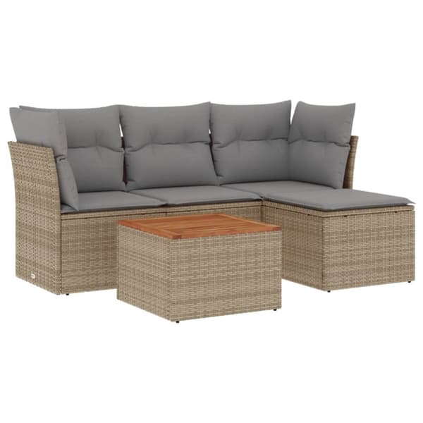 vidaXL havesofasæt 5 dele med hynder polyrattan beige