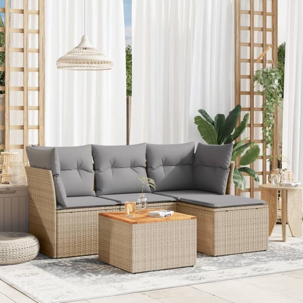 vidaXL havesofasæt 5 dele med hynder polyrattan beige