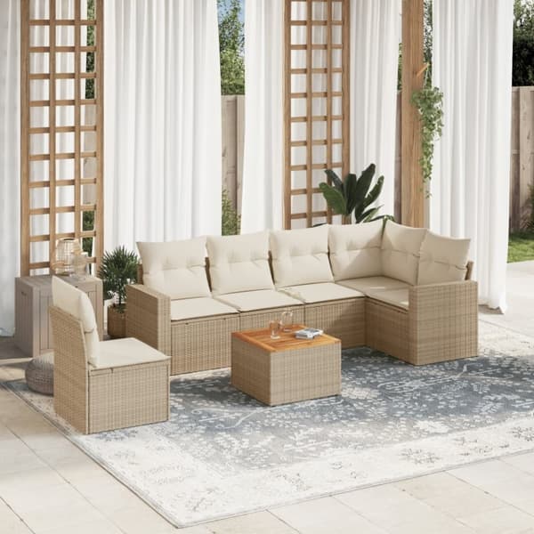 vidaXL sofasæt til haven 7 dele med hynder polyrattan beige