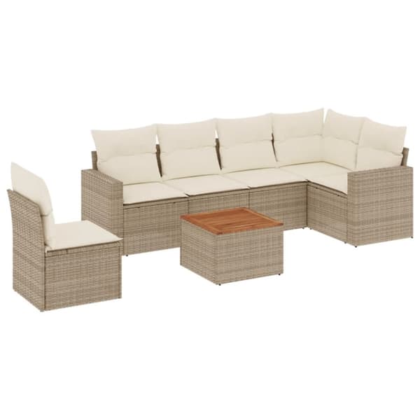 vidaXL sofasæt til haven 7 dele med hynder polyrattan beige