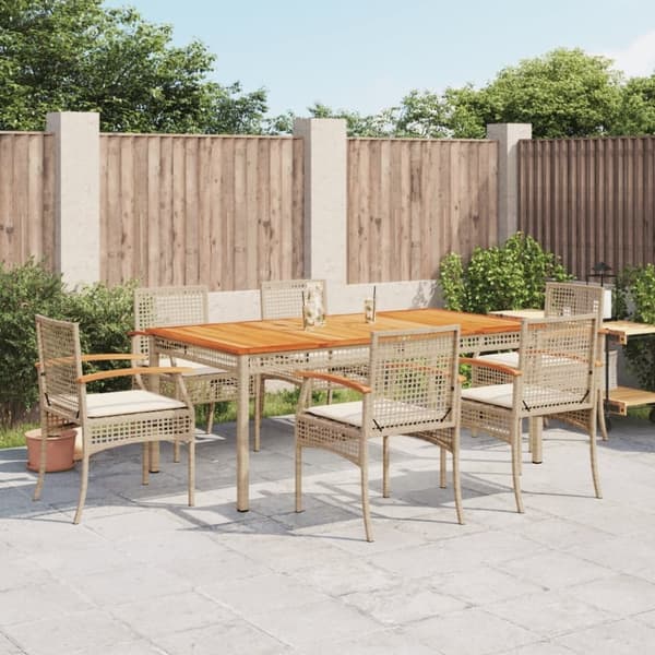 vidaXL spisebordssæt til haven 7 dele med hynder polyrattan beige