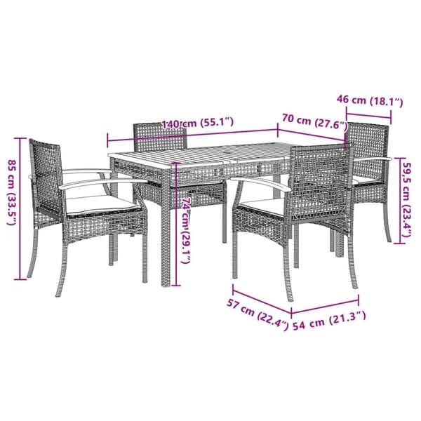vidaXL Hagespisegruppe med puter 5 deler polyrotting beige