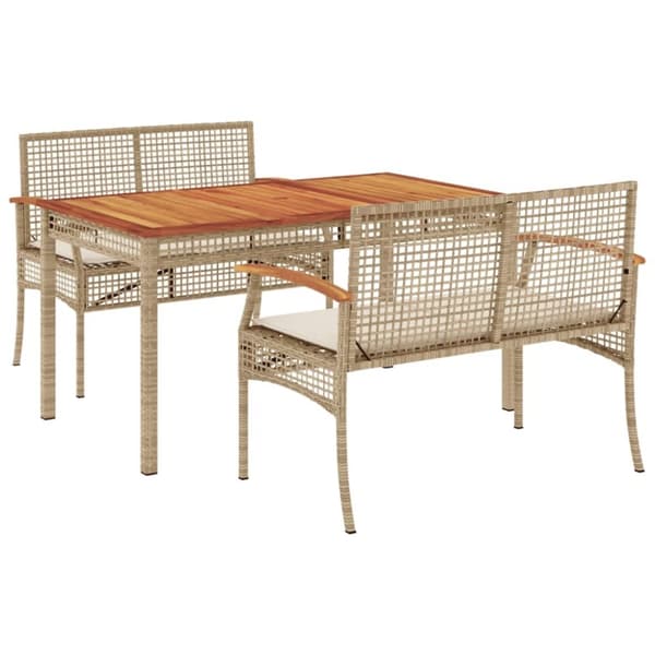 vidaXL spisebordssæt til haven 3 dele med hynder polyrattan beige