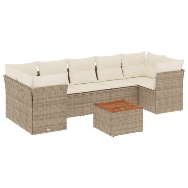 vidaXL sofasæt til haven 8 dele med hynder polyrattan beige