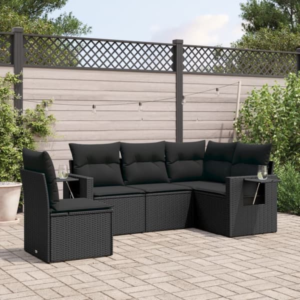vidaXL sofasæt til haven 5 dele med hynder polyrattan sort
