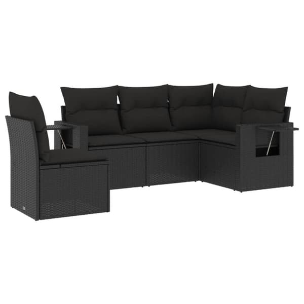 vidaXL sofasæt til haven 5 dele med hynder polyrattan sort