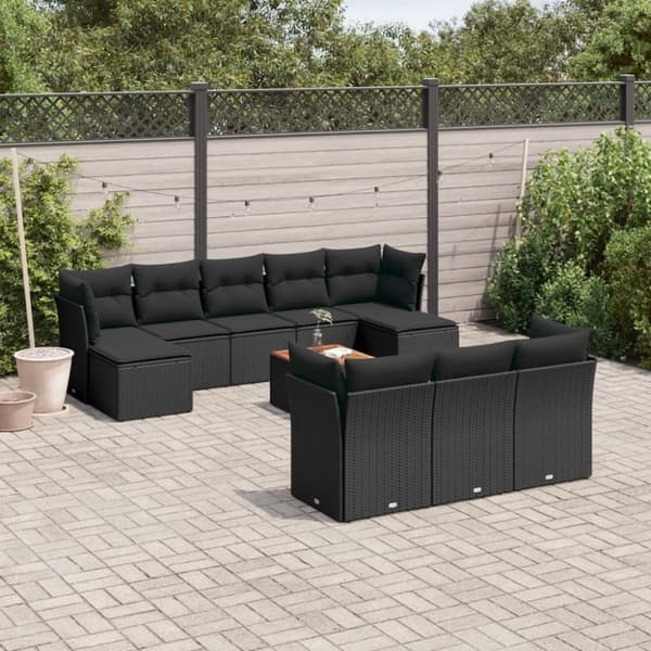 vidaXL sofasæt til haven 11 dele med hynder polyrattan sort