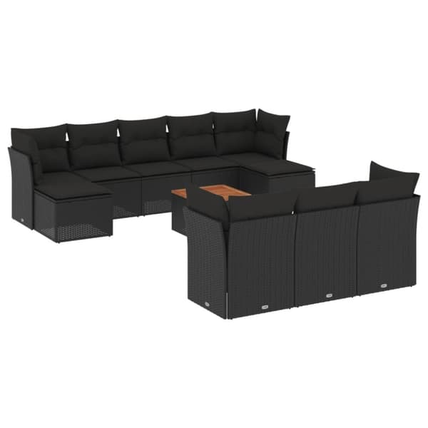 vidaXL sofasæt til haven 11 dele med hynder polyrattan sort