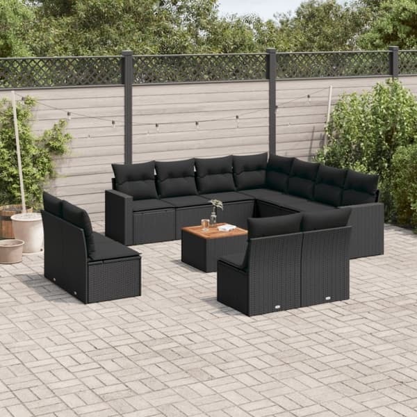 vidaXL sofasæt til haven 12 dele med hynder polyrattan sort