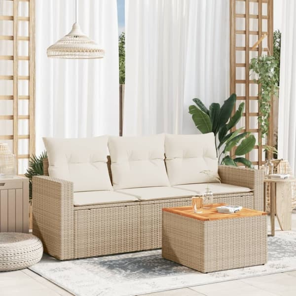 vidaXL sofasæt til haven 4 dele med hynder polyrattan beige